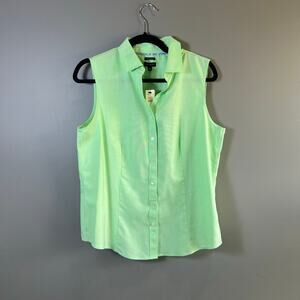 NWT Talbots Sleeveless Wrinkle Resistant Green Button Up Shirt Size 12